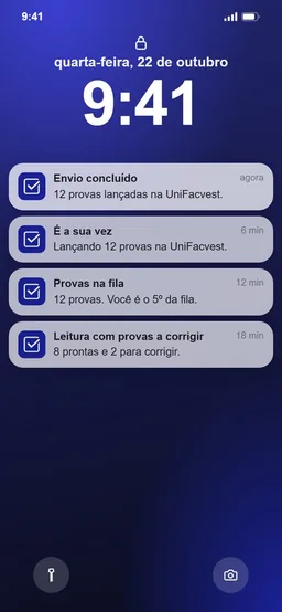 Avisos do Testora na tela do celular