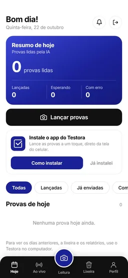 App do celular: tela Hoje