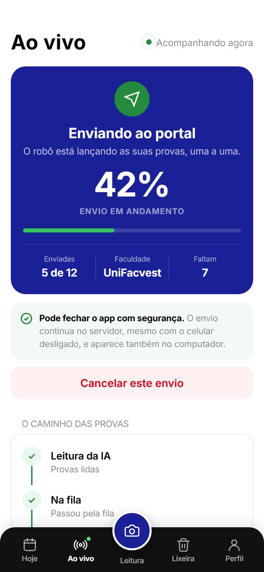 App do celular: envio ao vivo